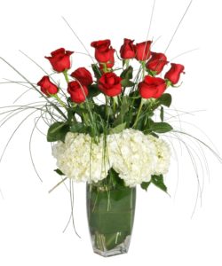  Fifteen Fabulous Luxury Roses designed around beautiful fresh Hydrangea. T